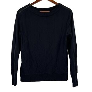 Athleta Black Zip Shoulder Boat Neck Pullover Women Modal Blend Sweatshirt Small